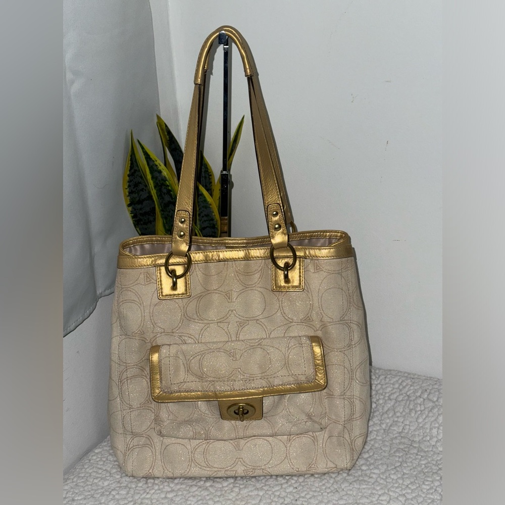 Gold & Beige Signature Coach Tote